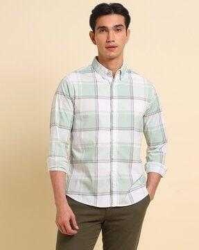 checked slim fit cotton shirt