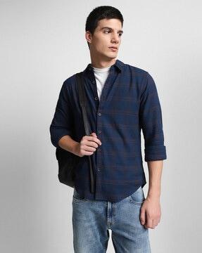 checked slim fit cotton shirt