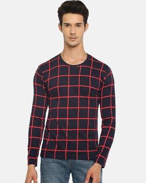 checked slim fit crew-neck t-shirt