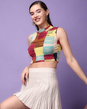 checked slim fit crop top