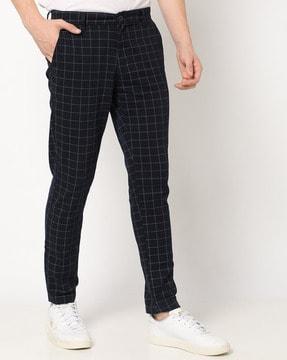 checked slim fit flat-front chinos