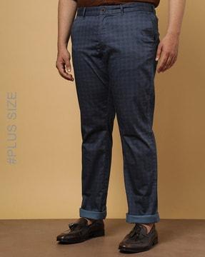 checked slim fit flat-front chinos