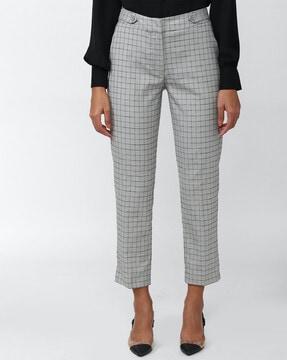 checked slim fit flat-front pants