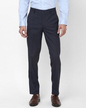 checked slim fit flat-front trousers