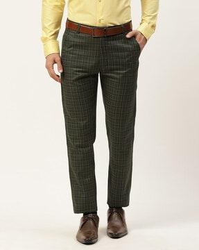 checked slim fit flat-front trousers