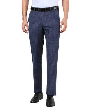 checked slim fit flat-front trousers