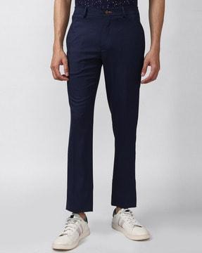 checked slim fit flat-front trousers