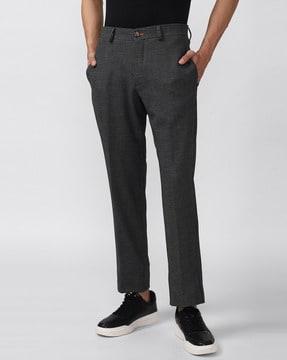 checked slim fit flat-front trousers