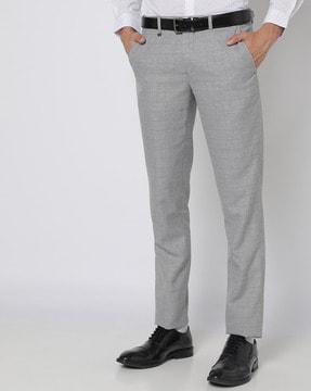 checked slim fit flat-front trousers