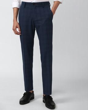 checked slim fit flat-front trousers