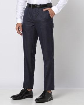 checked slim fit flat-front trousers