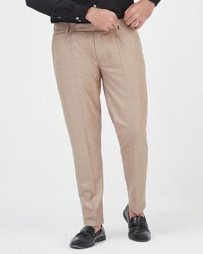 checked slim fit flat-front trousers