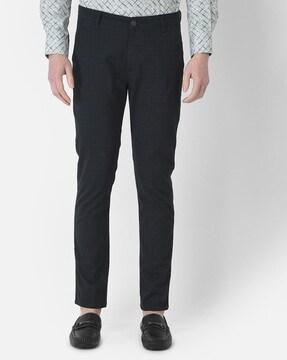 checked slim fit flat-front trousers