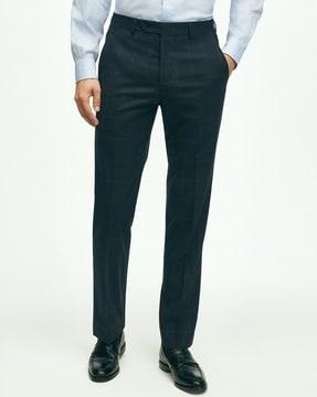 checked slim fit flat-front trousers