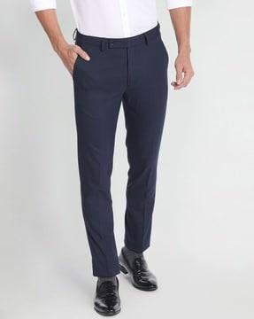 checked slim fit flat-front trousers