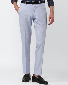 checked slim fit flat-front trousers