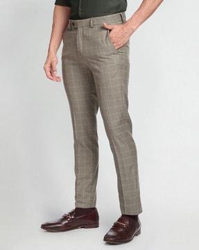 checked slim fit flat-front trousers