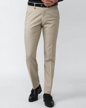 checked slim fit flat-front trousers