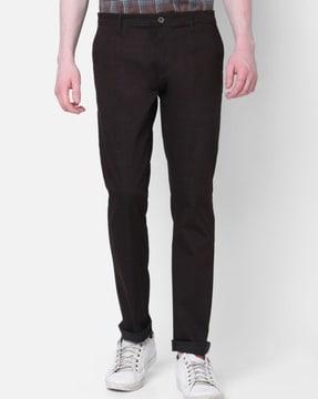 checked slim fit flat-front trousers