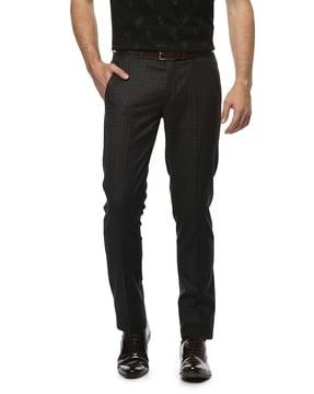 checked slim fit flat-front trousers