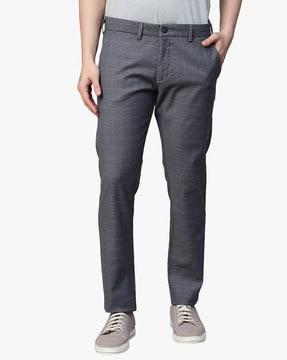 checked slim fit flat-front trousers