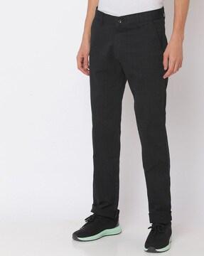 checked slim fit flat-front trousers