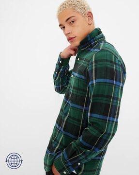 checked slim fit organic cotton flannel shirt