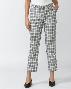 checked slim fit pants with slip pockets
