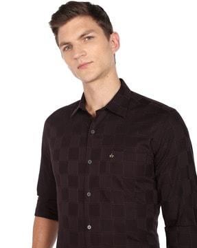 checked slim fit patch-pocket shirt