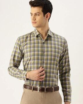 checked slim fit shirt with angled cuff