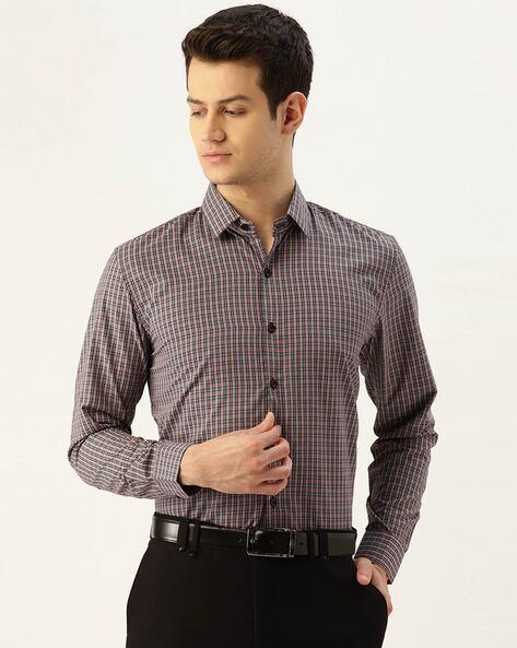checked slim fit shirt with angled cuff