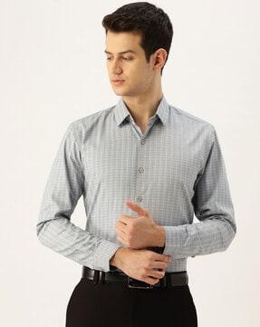 checked slim fit shirt with angled cuff