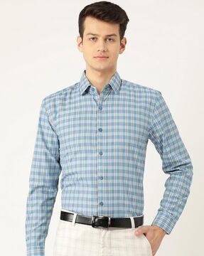 checked slim fit shirt with angled cuff