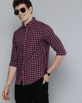checked slim fit shirt with button-down collar