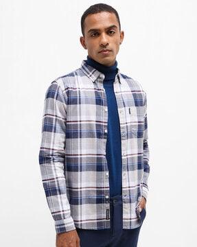 checked slim fit shirt with button-down collar