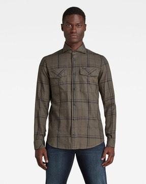 checked slim fit shirt with buttoned flap pockets