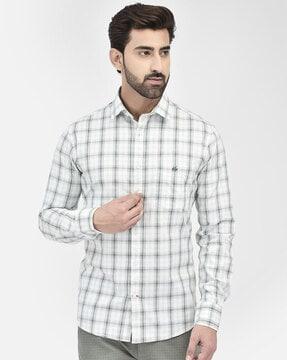 checked slim fit shirt with cuffed sleeves