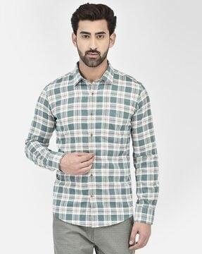 checked slim fit shirt with cuffed sleeves