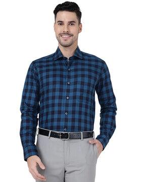 checked slim fit shirt with cuffed sleeves