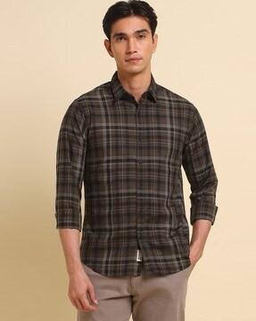 checked slim fit shirt with curved hem