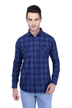 checked slim fit shirt with dual flap pockets