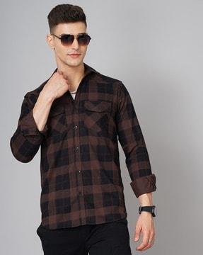 checked slim fit shirt with flap pocket