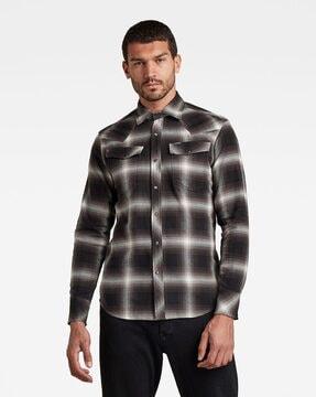 checked slim fit shirt with flap pockets