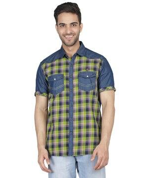 checked slim fit shirt with flap pockets