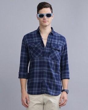 checked slim fit shirt with flap pockets