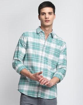 checked slim fit shirt with full sleeves