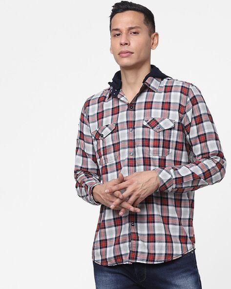 checked slim fit shirt with hood