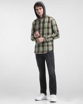 checked slim fit shirt with hood