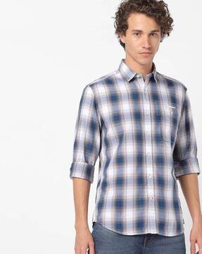 checked slim fit shirt with patch pocket