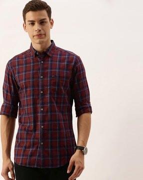 checked slim fit shirt with patch pocket